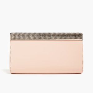 Jimmy Choo Cayla Clutch Bag Powder Pink Nappa Leather Black Diamond Crystals